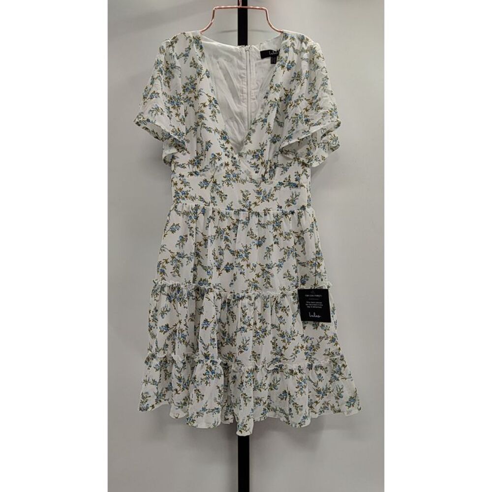 Lulu's White Floral Ruffle Sleeve Dress